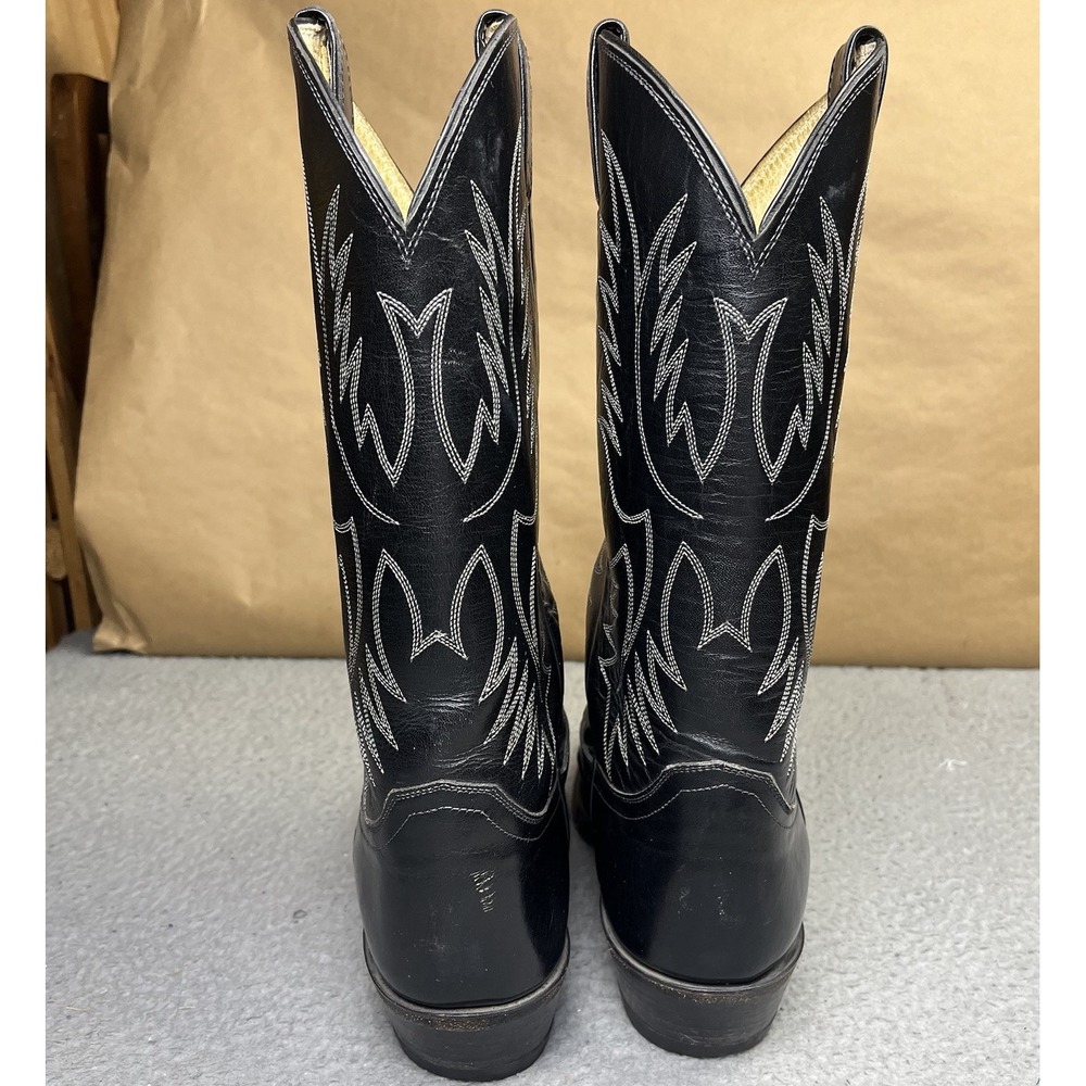 Justin Boots 2041 Mens 13 A Boot Black Leather Mid Calf Embroidered Western Boot - Picture 4 of 11